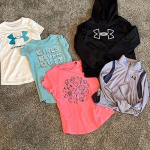 5 pc lot of girls under armour sweatshirts and t shirts- great condition